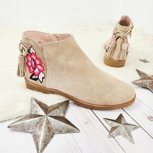 NEW Kate Spade Belleville desert ankle boots floral embroidered tan suede sz 7.5